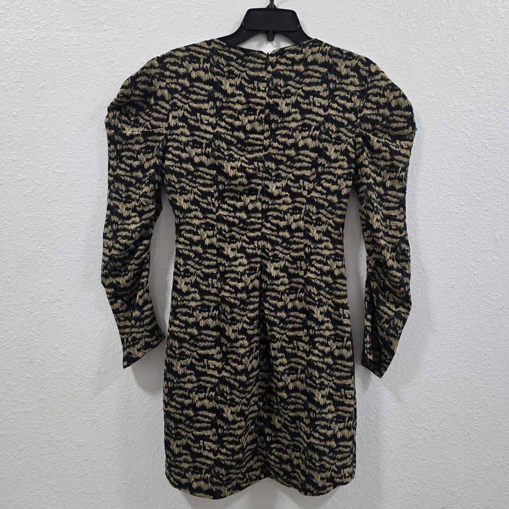Bardot Animal Print Tracey Twist Black Puff Long Sleeves Mini Wrap Dress Size S - Picture 12 of 14